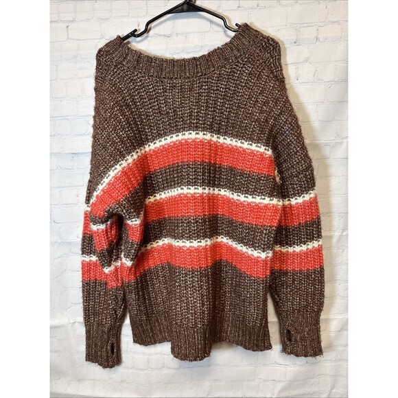 Offline By Aerie Chunky Knit Sweater Women’s Brown Red Striped Size Medium - Picture 5 of 9